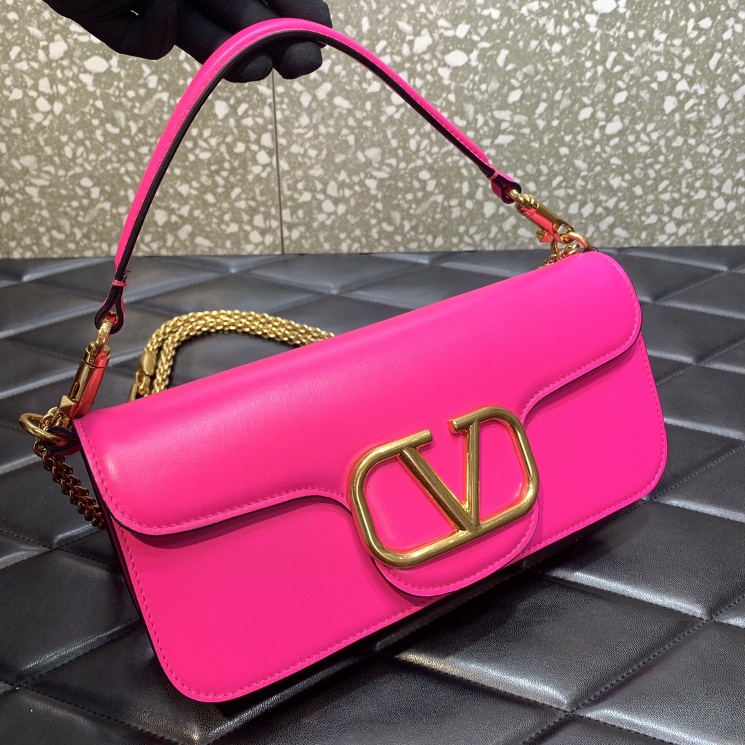 Valentino Garavani Loco Shoulder Bag in Rose Pink Calfskin Leather